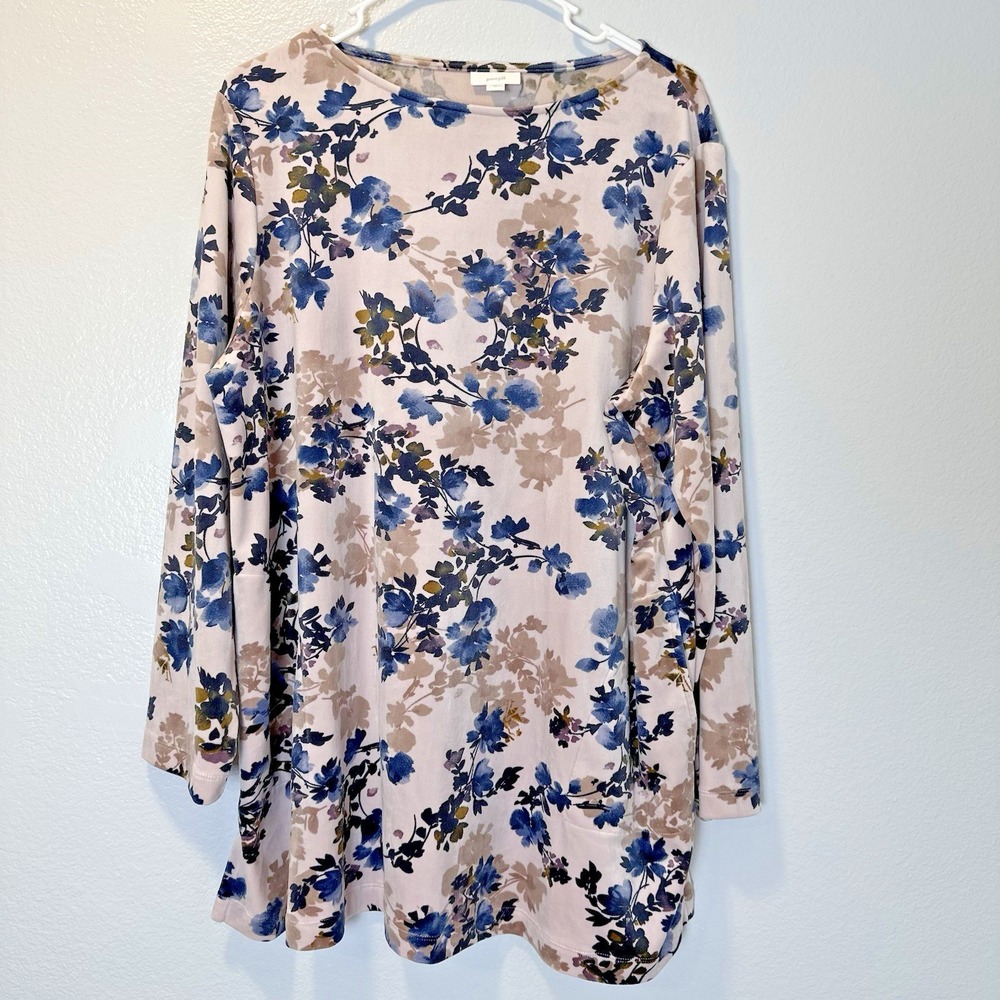 Pure Jill Size-XL Womens Botanical Printed Velvet Tunic Shirt Pocket Long Sleeve